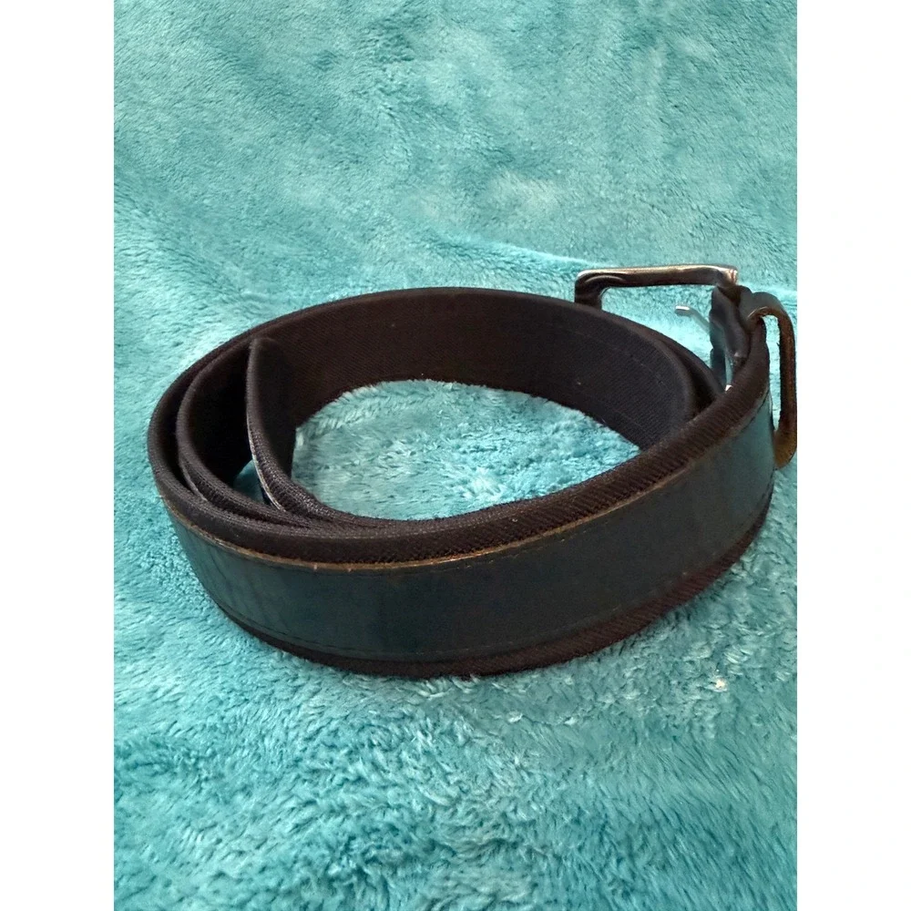 Mens‎ Black Canvas and Faux Leather Belt Silver Buckle Casual Workwear Accessory